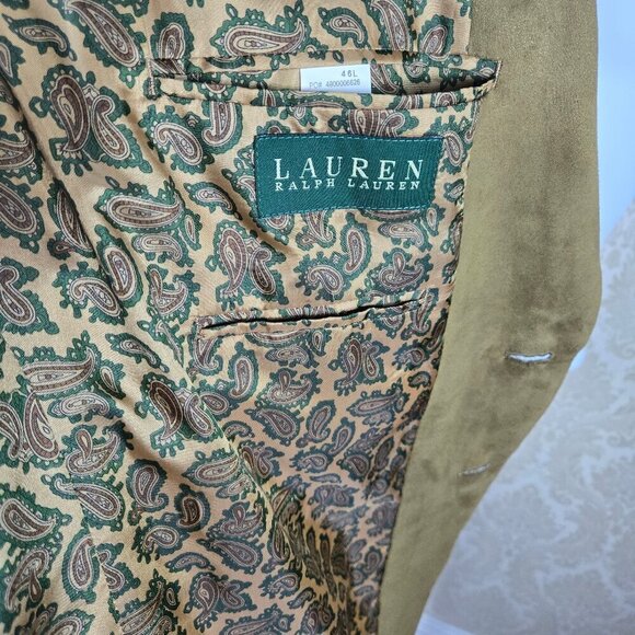 Lauren Ralph Lauren Size 46L Tan Faux Suede Sport Jacket Blazer 2 Button Closure - Picture 13 of 15